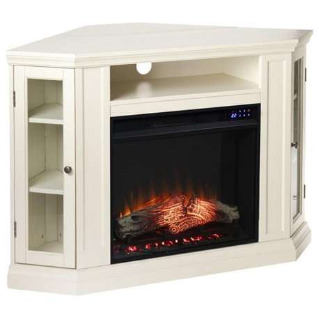 SEI Furniture Claremont Touch Screen Wood Electric Corner Fireplace in Ivory