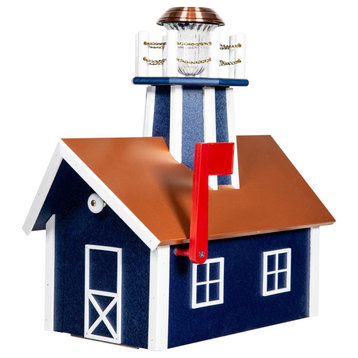 Deluxe Mailbox with Lighthouse, Patriot Blue & White, Penny Copper Roof, Poly Lumber