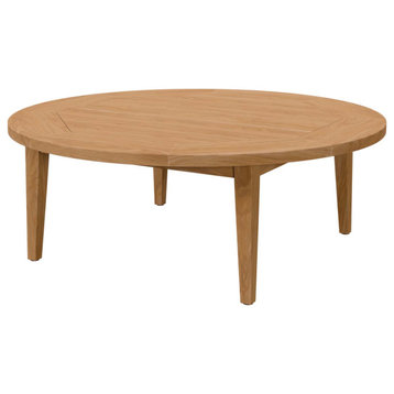 Lounge Coffee Table, Round, Brown Natural, Teak Wood, Modern, Outdoor Patio