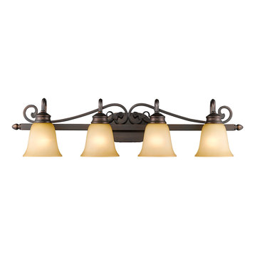 Belle Meade 4-Light Bath Vanity, Rubbed Bronze With Tea Stone Glass
