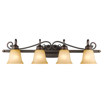 Belle Meade 4-Light Bath Vanity, Rubbed Bronze With Tea Stone Glass