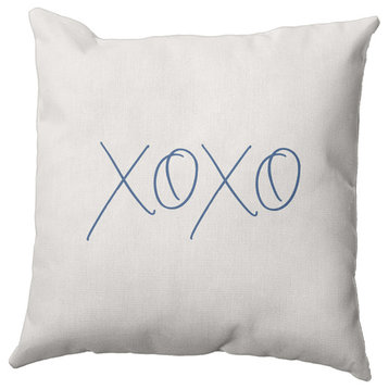 18" x 18" Modern XOXO Valentines Decorative Indoor/Outdoor Pillow, Cadet Blue
