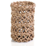 Zodax - 12" Tall Seagrass Woven Hurricane Candle Holder, Glass Insert - Add a fresh, natural accent piece to your home using the large Sea Grass Open Weave Hurricane With Glass Insert. This hurricane has a beige sea grass weave and removable glass candleholder. Display it on a coffee table or patio table among beach style decor for a simple, charming look.