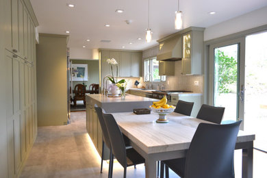 Inspiration for a mid-sized contemporary porcelain tile and gray floor kitchen/dining room combo remodel in San Francisco with beige walls