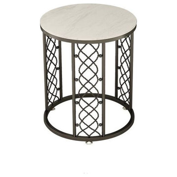 Marble Wrought Round Small Coffee Table, Black-White, Dia19.7", 1 Layer