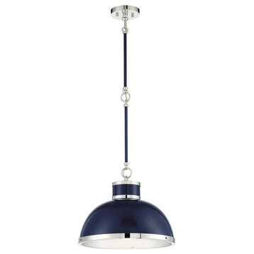 Corning 1-Light Navy With Polished Nickel Accents Pendant