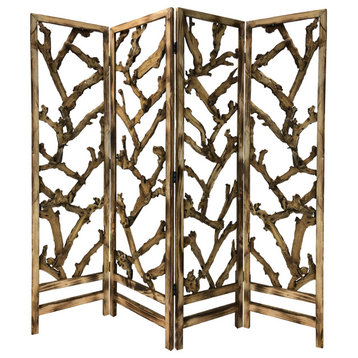 4 Panel Room Divider With Tropical Leaf