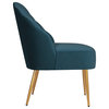Contemporary Accent Chair, Tapered Metal Legs With Velvet Padded Seat, Teal