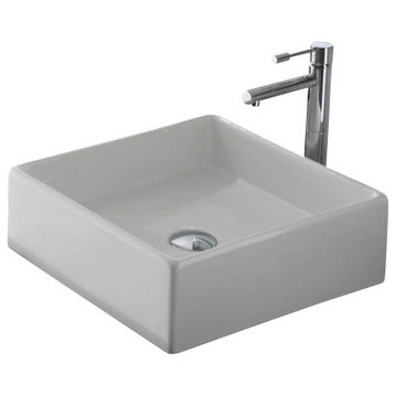 Square White Ceramic Vessel Sink, No Hole