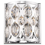 Z-Lite - Dealey 2-Light Wall Sconce, Chrome - Subtle in size and rich in style this chic wall sconce features an openwork pattern on a rounded silhouette. The shiny chrome frame is complete with reflective crystal accents.&nbsp