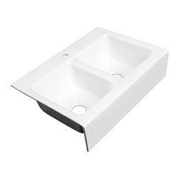 Zadie 33" White Cast Iron Farmhouse Kitchen Sink, Double Basin Apron Front - Kitchen Sinks