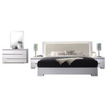 Best Master Furniture - Athens, White Lacquer 5-Piece Platform Modern Bedroom Set, Eastern King - Crafted with modern touches and covered in high gloss, this special edition of the Athens collection will add a more graceful look to your bedroom. This trend setting bedroom set offers a white finish, made of poplar wood, mdf, lacquer and covered in high gloss. All drawers comes with metal side rails with enough drawers to put your personal belongings. The bed comes with wooden slats, therefore, a foundation or box spring is not required. The head board comes with LED lighting and is upholstered in Leather Like in Beige finish.