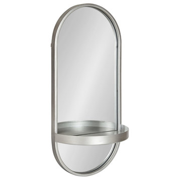 Estero Modern Metal Wall Mirror with Shelf, Silver 11x24