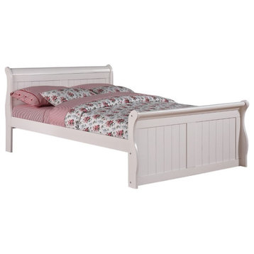 Donco Kids Full Solid Wood Sleigh Bed in White