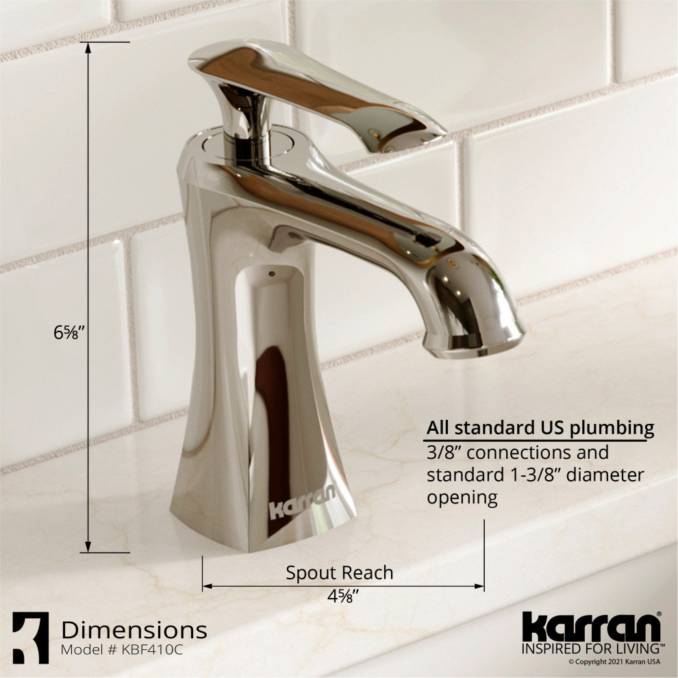 Karran 1-Hole 1-Handle Bathroom Faucet With Pop-Up Drain, Chrome