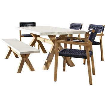 6-Piece Ivory Composite and Blue Rope Rectangle Dining Set