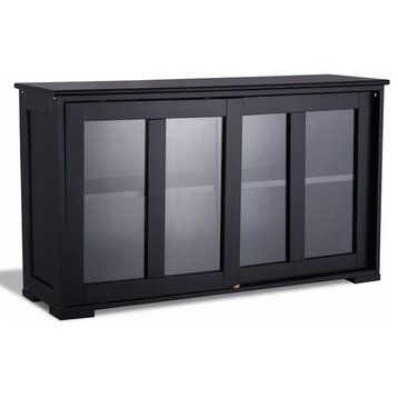 Modern Sideboard Buffet Cupboard Storage Cabinet With Sliding Door, Black