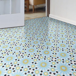 Moroccan Mosaic & Tile House - 8"x8" Agdal Handmade Cement Tile, Yellow/Blue/Black, Set of 12 - Wall And Floor Tile