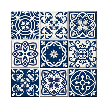 4" X 4" Midnight Blue And White Peel And Stick Removable Tiles