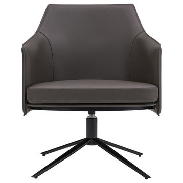 Signa Lounge Chair Leatherette with Matte Black Steel Legs, Dark Gray