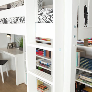 Twin L shape High Loft Bed with Ladder and Study