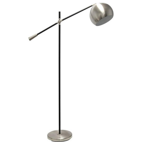 Lalia Home Metal Matte Swivel Floor Lamp in Brushed Nickel with White Shade