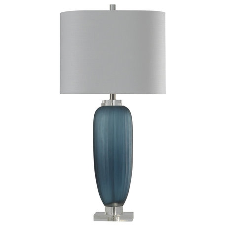 Nicosia Blue | Transitional Ribbed Glass and Clear Acrylic Table Lamp