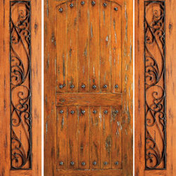 Exterior Prehung Door With Two Sidelights, Knotty Alder, Clavos - Front Doors