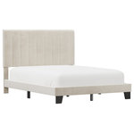 Hillsdale Furniture - Hillsdale Crestone Adjustable Height Channel Upholstered Full Platform Bed, Cream, Queen Bed - Bring the glamour of a luxury resort to your bedroom with this chic upholstered platform bed.  This queen size bed is crafted from a blend of hardwood and upholstery and showcases a streamlined silhouette that looks good in any modern bedroom.  Covered in a velvet-look polyester fabric in a luxurious cream hue, it has deep channel tufting that lures you into the bed for a peaceful night’s sleep. This platform bed supports your mattress completely on slats, with no need for a box spring, providing an elegant low profile. Assembly required.