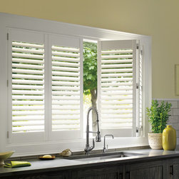 Contemporary White Kitchen Custom Window Shutters by Hunter Douglas - Interior Shutters