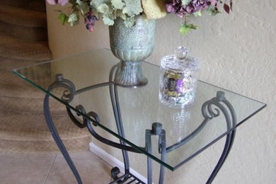 Example of a mid-sized ceramic tile hallway design in Phoenix with beige walls