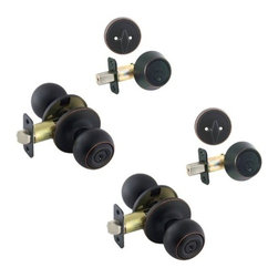 Designers Impressions - Ashland 4-Piece Entry Knob and Matching Deadbolt Set - Door Entry Sets
