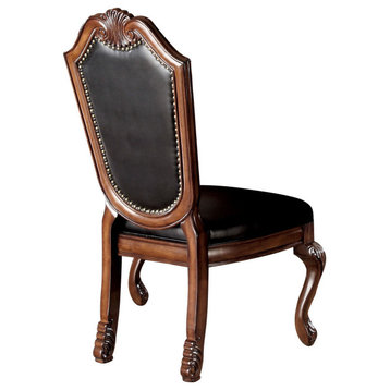 Benzara BM280261 28" Dining Chair, Nailhead Trim, Faux Leather, Set of 2, Brown