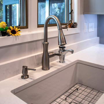Custom Two Tone Gray Kosher Kitchen with Quartz Countertops
