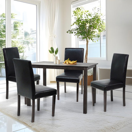 4 Classic Style Solid Wood Chairs w Rectangular Table, Kitchen Room Set, Espresso