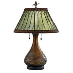 Quoizel - Quoizel MC120T Two Light Table Lamp Highland Brzd Bse - Features a soft green mica shade with a wicker overlay and bronzed base with an embossed pine branch motif.