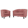 Tufted Armchair and Loveseat Sofa Set, Velvet, Pink, Modern, Lounge Hospitality