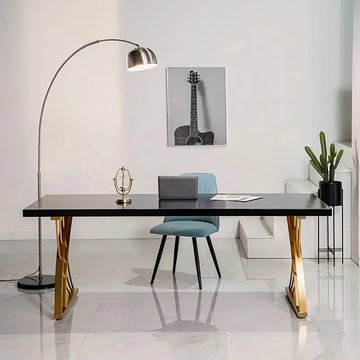 47" Black Rectangular Home Office Desk Pine Wood Table Top Gold Frame 47" Black