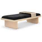 Meridian Furniture - Arlington Chenille Fabric Upholstered Bench, Black, Natural Finish - Bring home this versatile black Arlington chenille fabric bench, a fusion of comfort and functionality and form meets function. Upholstered in soft black chenille fabric that feels great against the skin and is easy to care for, this cozy, luxurious bench has a solid wood base with a rich natural finish for sturdiness, durability, and timeless appeal. A moveable sliding wooden tray on this mid-century modern bench offers both convenience and versatility for your space.