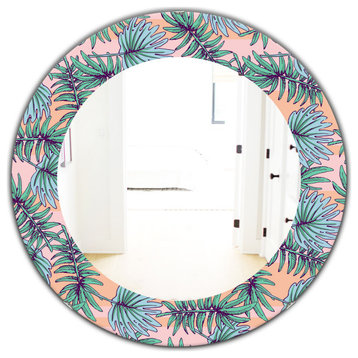 Designart Summer Hawaiian Tropical Plants Frameless Oval Round Wall Mirror, 32x3