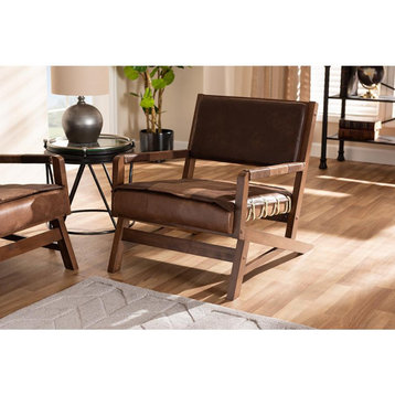 Baxton Studio Rovelyn Rustic Brown Faux Leather Upholstered Walnut Finished...