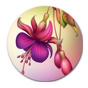 Fuchsia Flowers With Green Leaves, Floral Round Wall Art, 23"