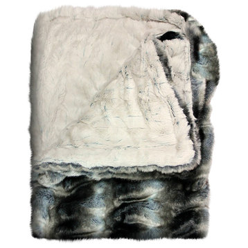 Luxurious Gray Chinchilla Stripe Faux Fur Throw Blanket, 5'x7'
