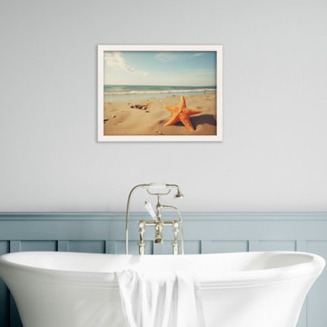 A Moment of Serenity Starfish on Beach Photorealistic Minimal Style Wall Art