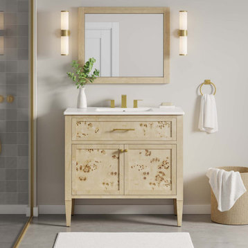 Elysian 36" Wood Bathroom Vanity, White Burl