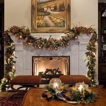 Traditional Christmas Living and Dining Room