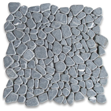 Nero Marquina Black Marble Pebble Non Slip Shower Floor Tile Tumbled, 1 sheet