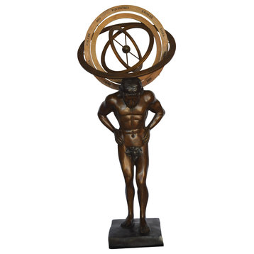 Man with Sundial on his Back Bronze Statue -  Size: 14"L x 12"W x 35"H.