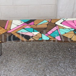 Geometric Painted Live Edge Coffee Table - Coffee Tables