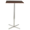 Fuji Contemporary Square Bar Table, Stainless Steel With Walnut Wood Top